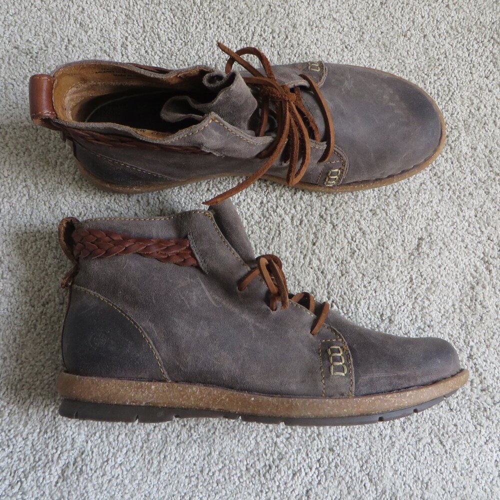 Born Womens Temple Ankle Boots Size 10 Dark Gray Distressed/Brown Leather F32517